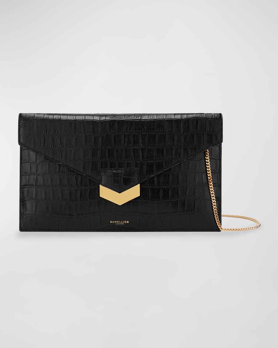 DeMellier London Envelope Flap Croc-Embossed Clutch Bag | Neiman Marcus