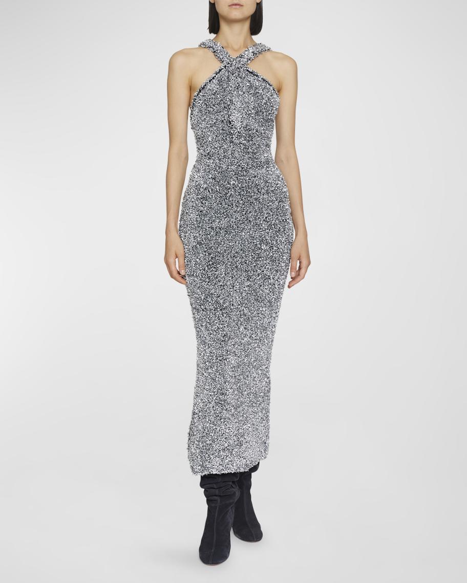 Elma Lurex Knit Halter Maxi Dress - Silver