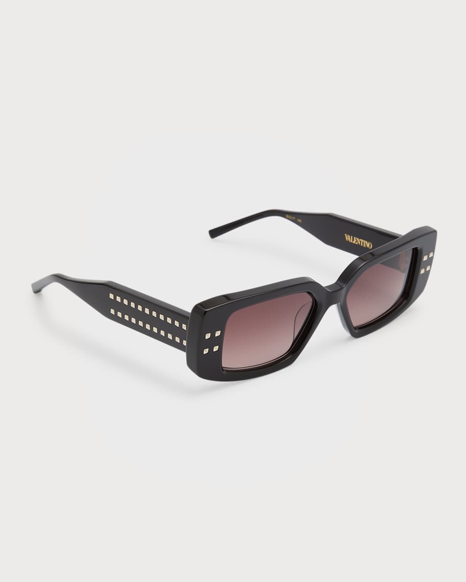 Valentino Garavani Cinque Rectangle Acetate Titanium Sunglasses