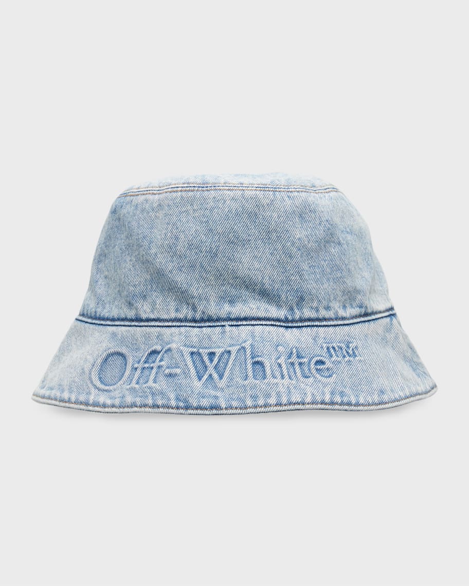 Off-White Men's Bookish Denim Logo Bucket Hat | Neiman Marcus