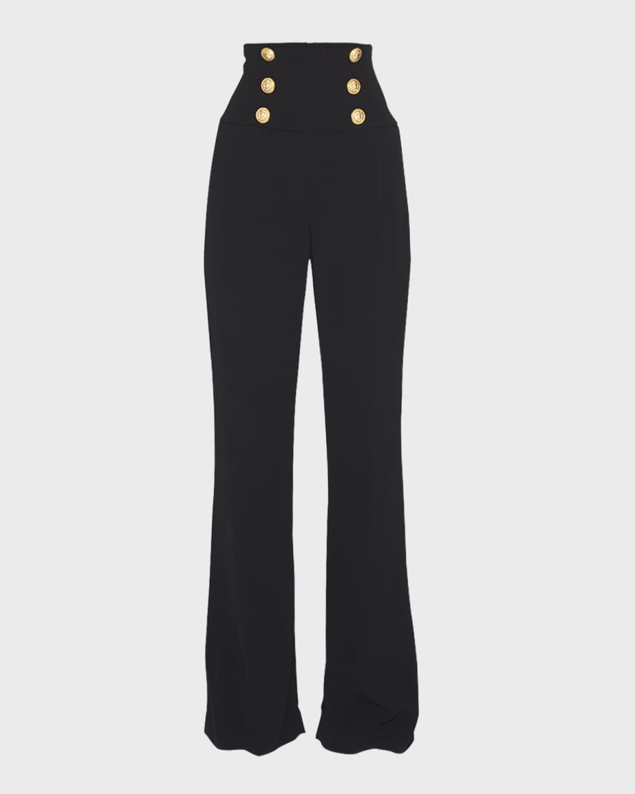 Balmain 6-Button Crepe Wide-Leg Pants | Neiman Marcus