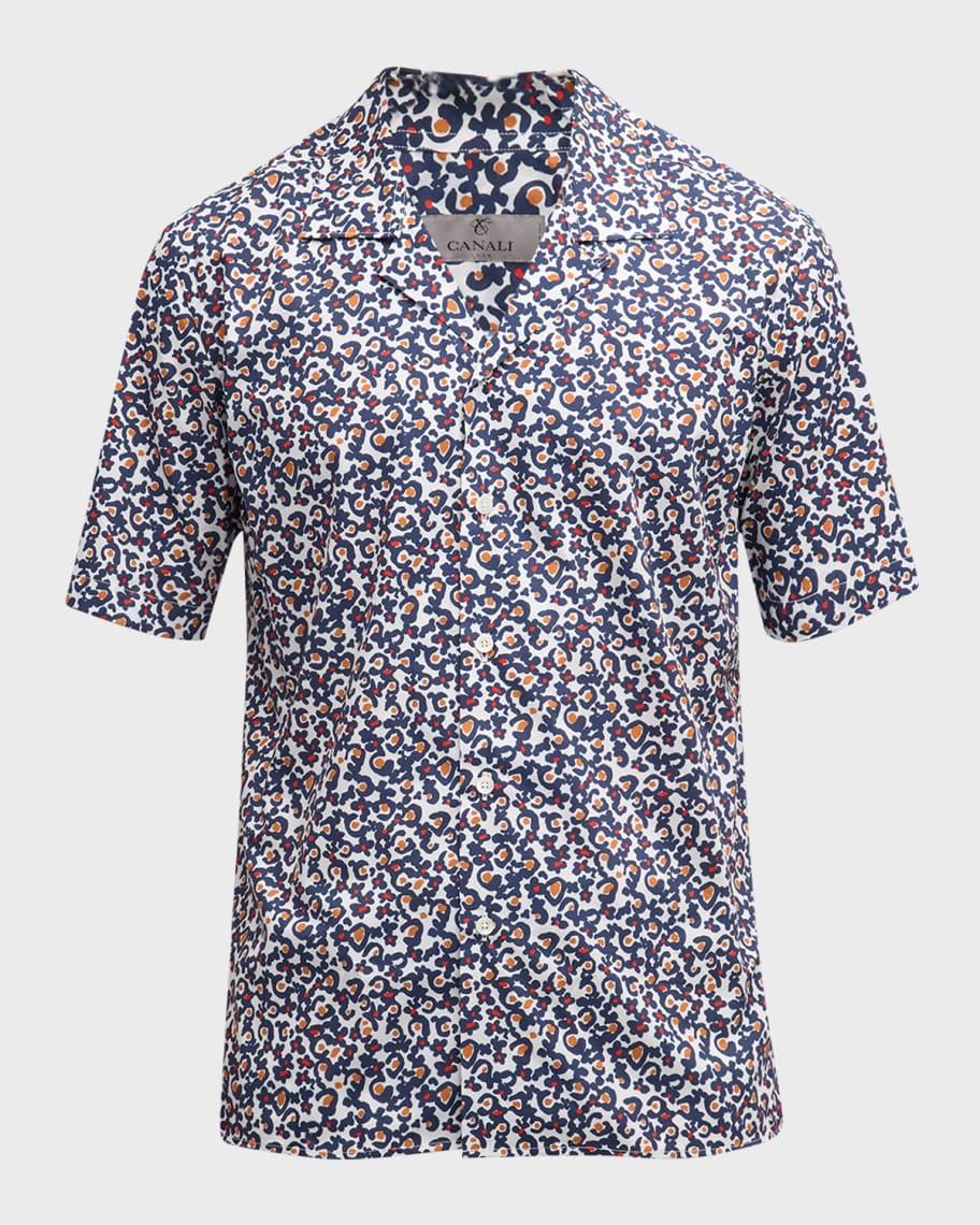Image 1 of 6: Men's Abstract-Print Camp Shirt