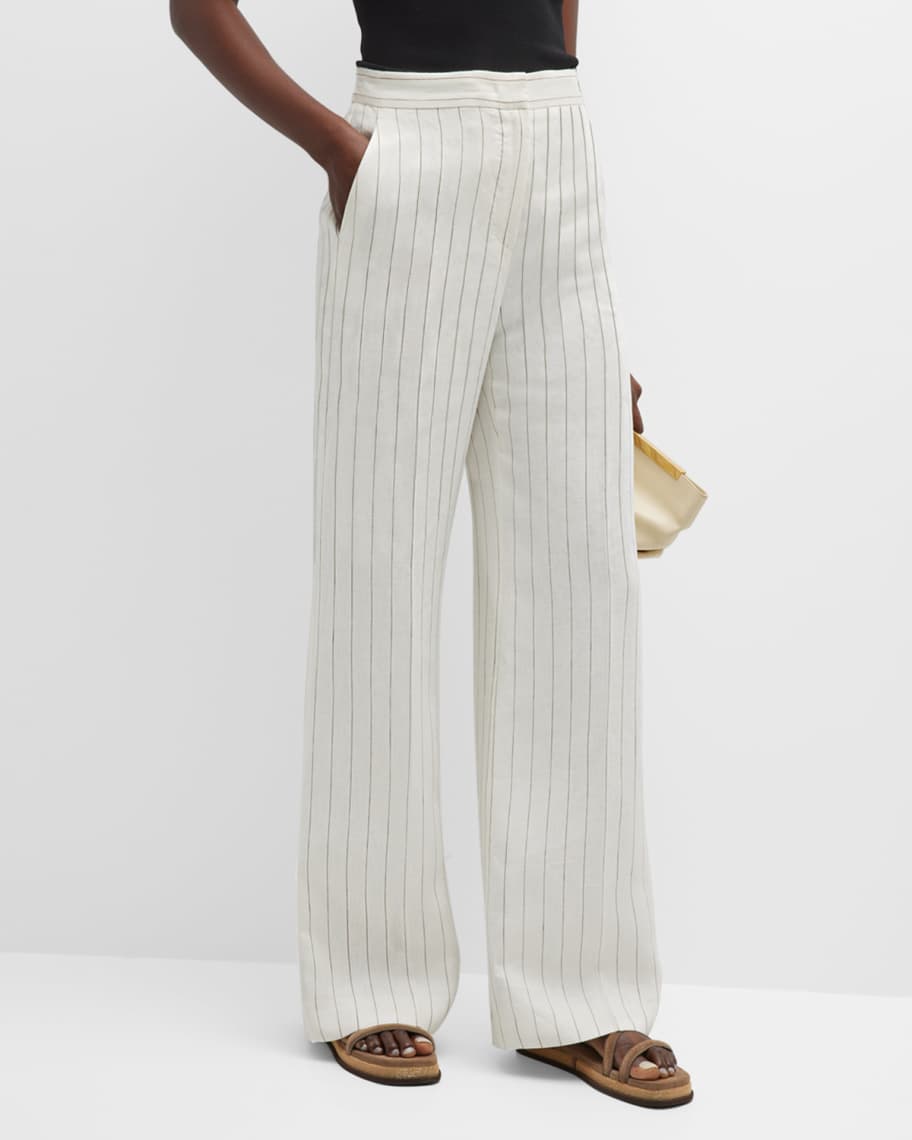 Max Mara Popoli Pinstripe Linen Trousers | Neiman Marcus