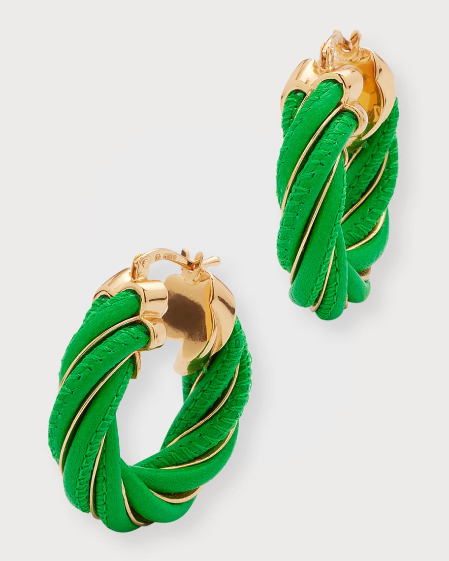 Bottega Veneta Leather Twist Hoop Earrings | Neiman Marcus