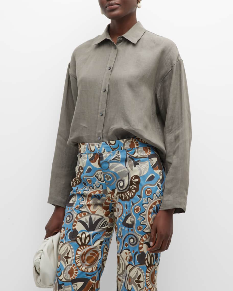 Max Mara Canard Button Down Linen Top | Neiman Marcus