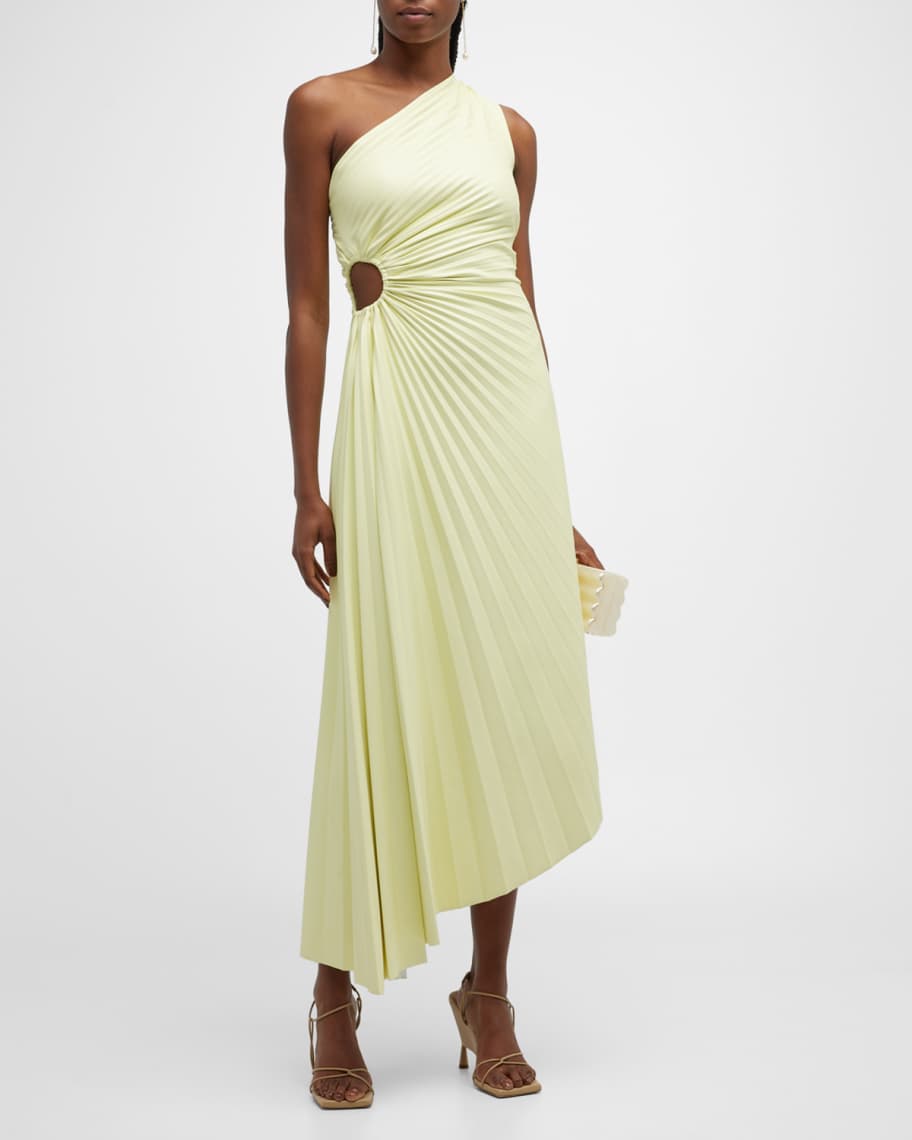 A.L.C. Delfina Cut-Out Pleated Midi Dress | Neiman Marcus