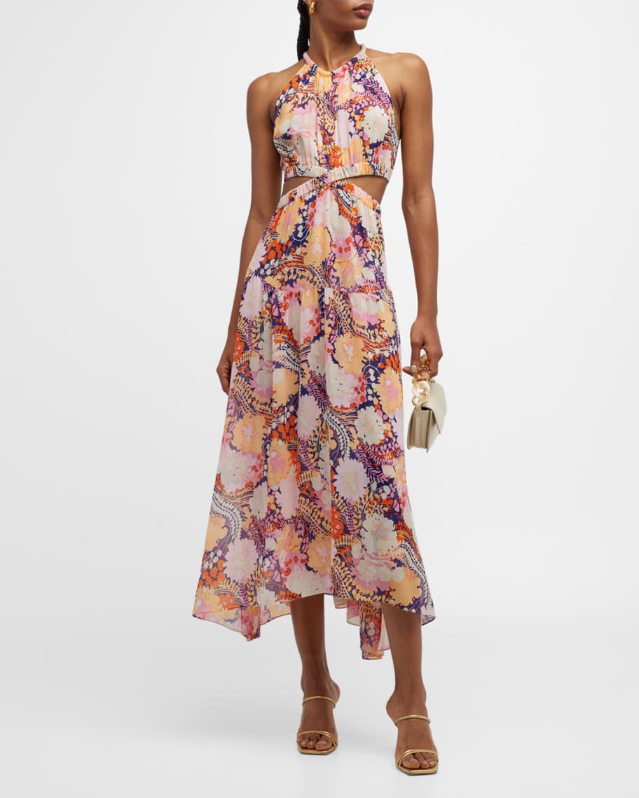 A.L.C. Waverly Printed Cut-Out Midi Dress | Neiman Marcus