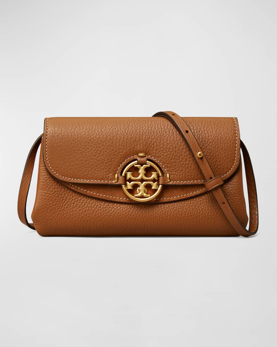 Tory Burch Miller Metal Logo Leather Flap Crossbody Bag In Aged