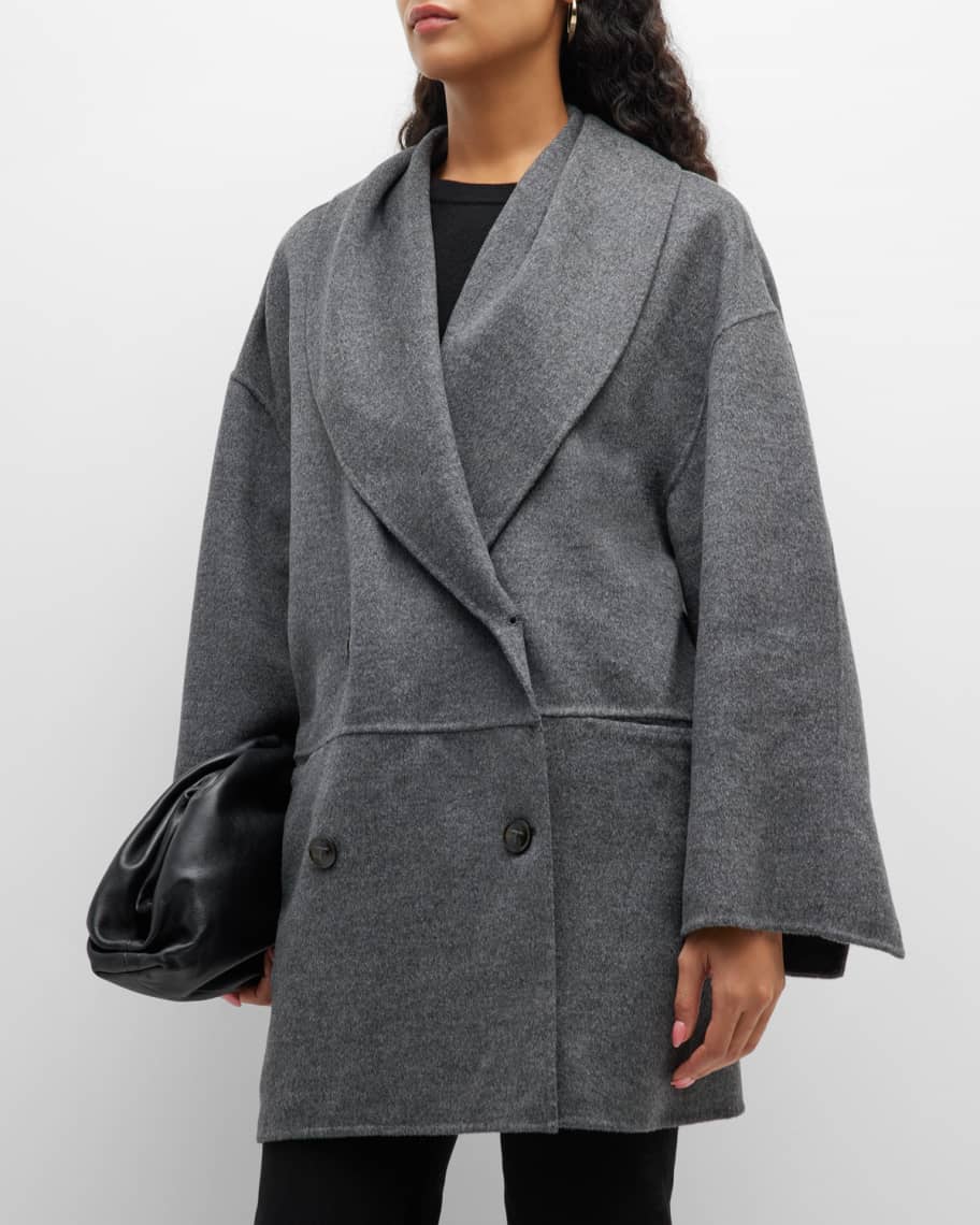 Grey Brushed Wool Look Oversized Drop Shoulder Coat