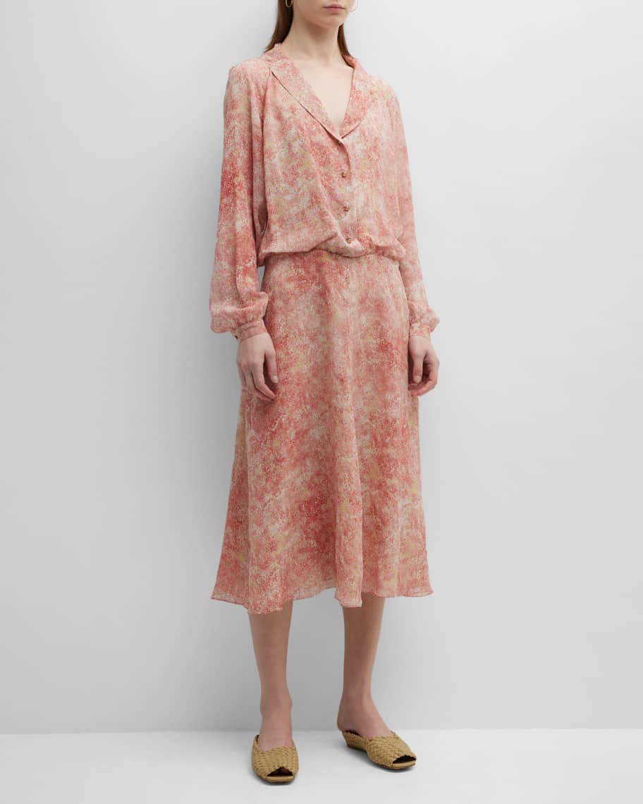 Image 2 of 6: Alexandra Water Flowers Printed Midi Dress