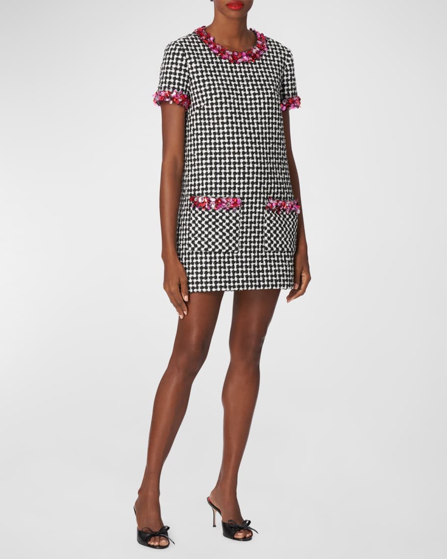 Carolina Herrera Crystal Sequined Tweed Mini Shift Dress | Neiman Marcus