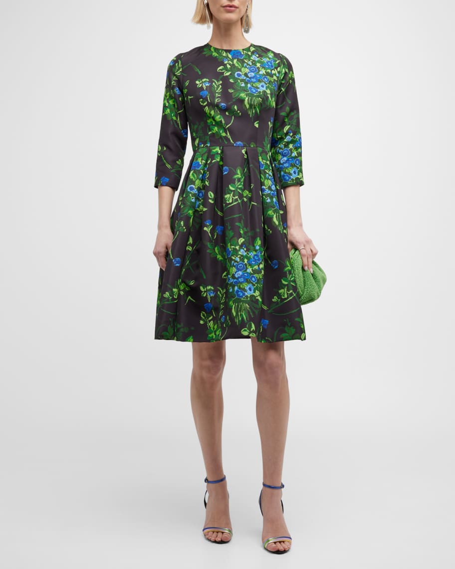 Carolina Herrera Floral Print Flared Knee-Length Dress | Neiman Marcus