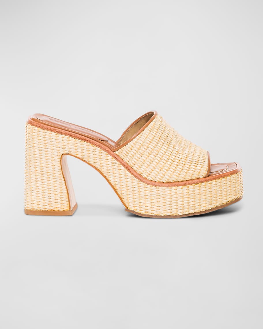 Image 1 of 4: Kenny Raffia Platform Mule Sandals