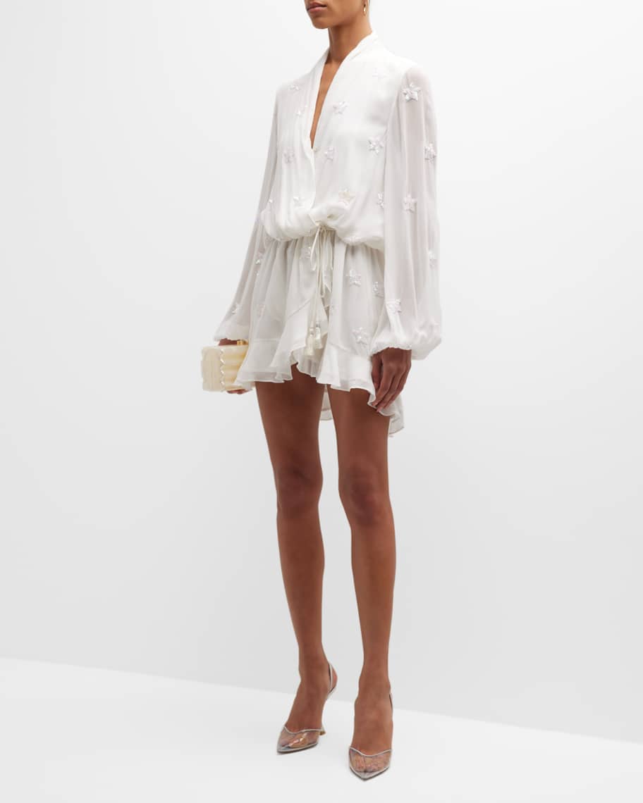 ROCOCO SAND Short Embroidered Star Blouson-Sleeve Dress | Neiman Marcus
