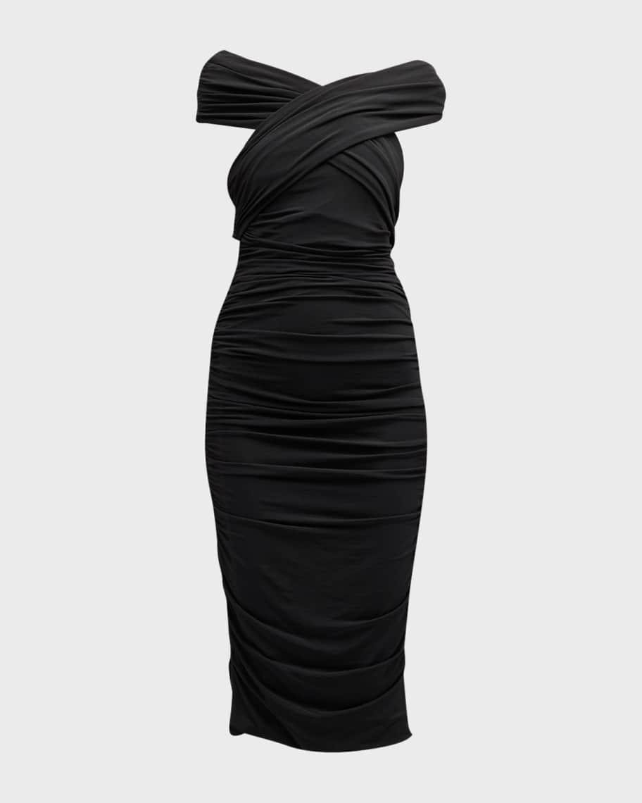 Giorgio Armani Off-The-Shoulder Ruched Jersey Midi Dress | Neiman