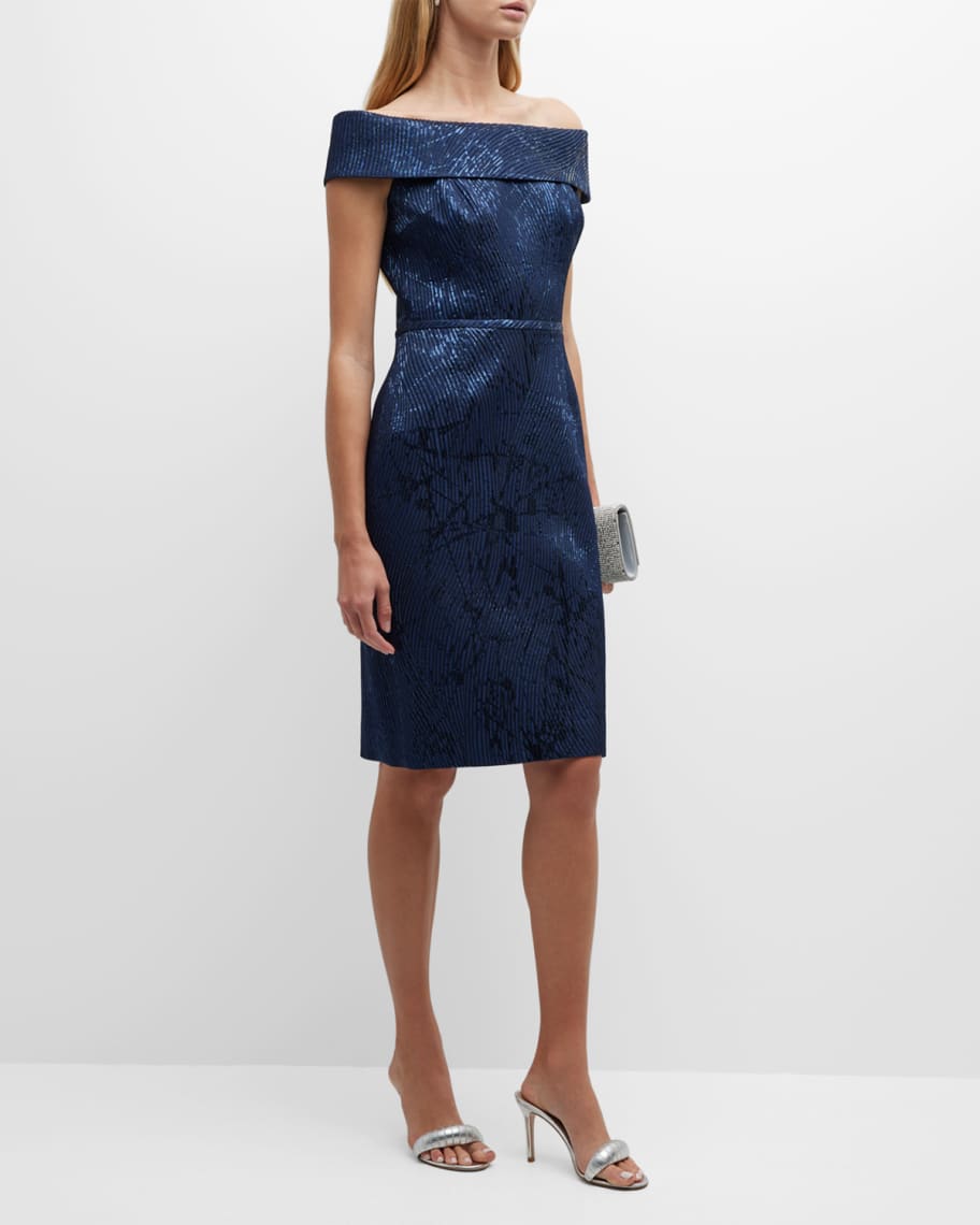 Teri jon ruched sale portrait collar gown