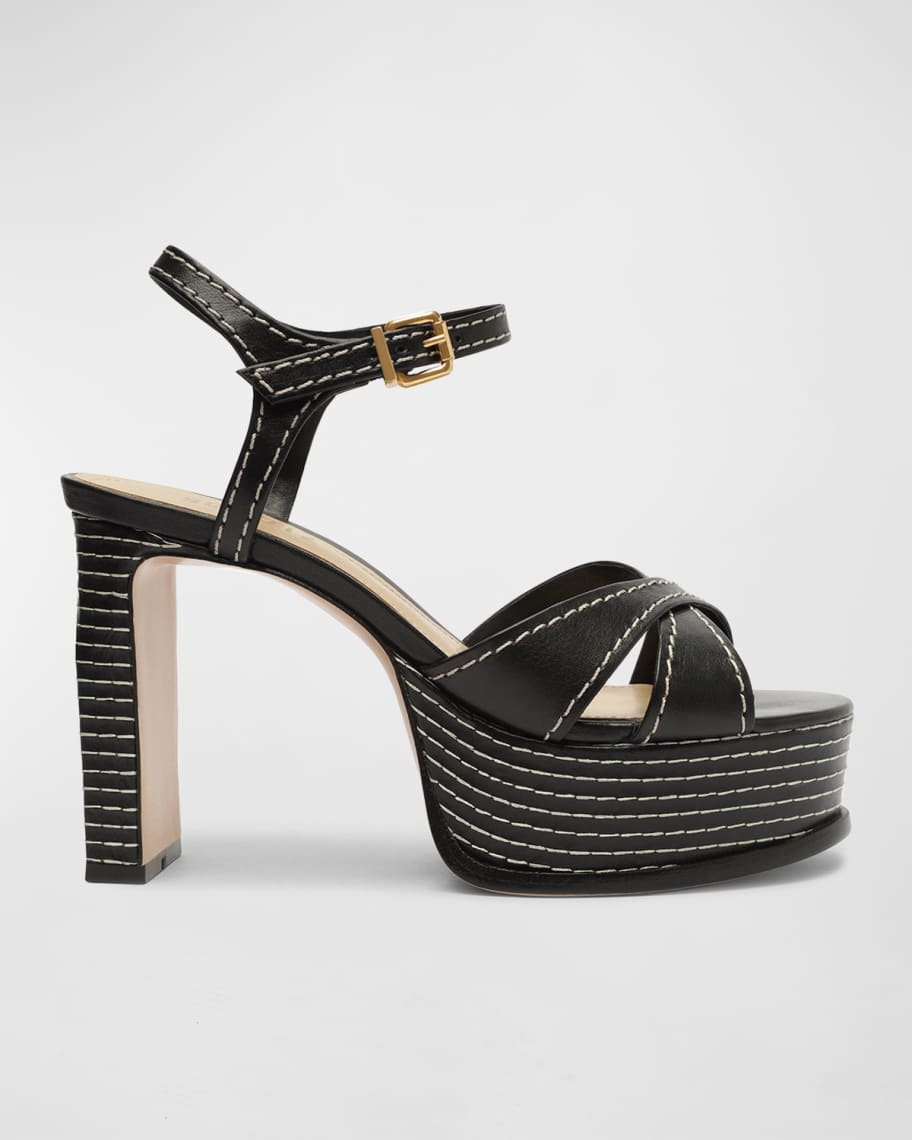 Schutz Keefa Ankle-Strap Leather Platform Sandals | Neiman Marcus