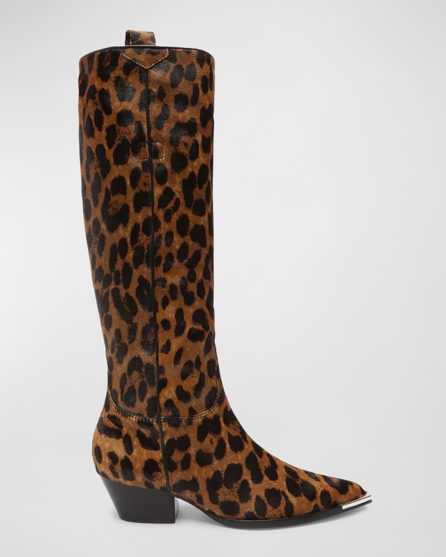 Schutz Tessie Leopard Tall Western Boots Neiman Marcus