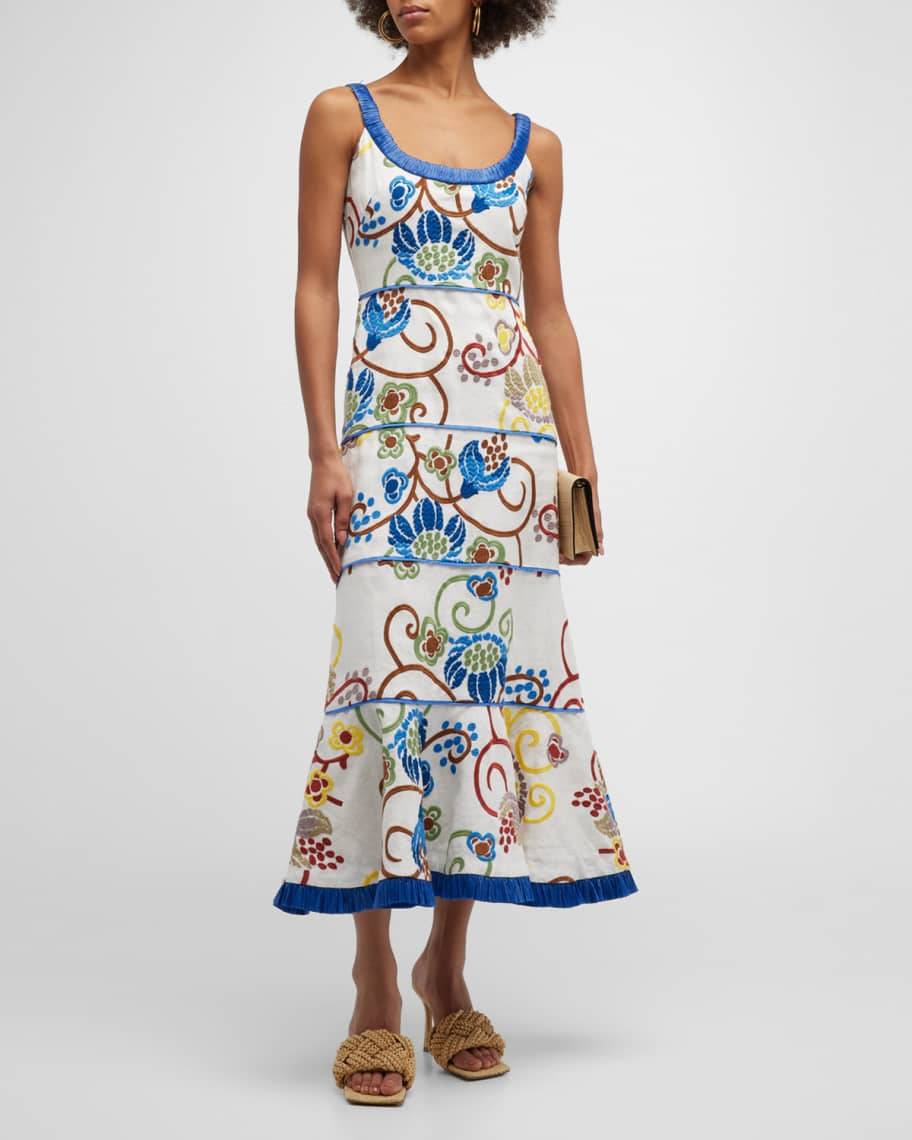 Alexis Zelda Sleeveless Embroidered Tiered Midi Dress | Neiman Marcus