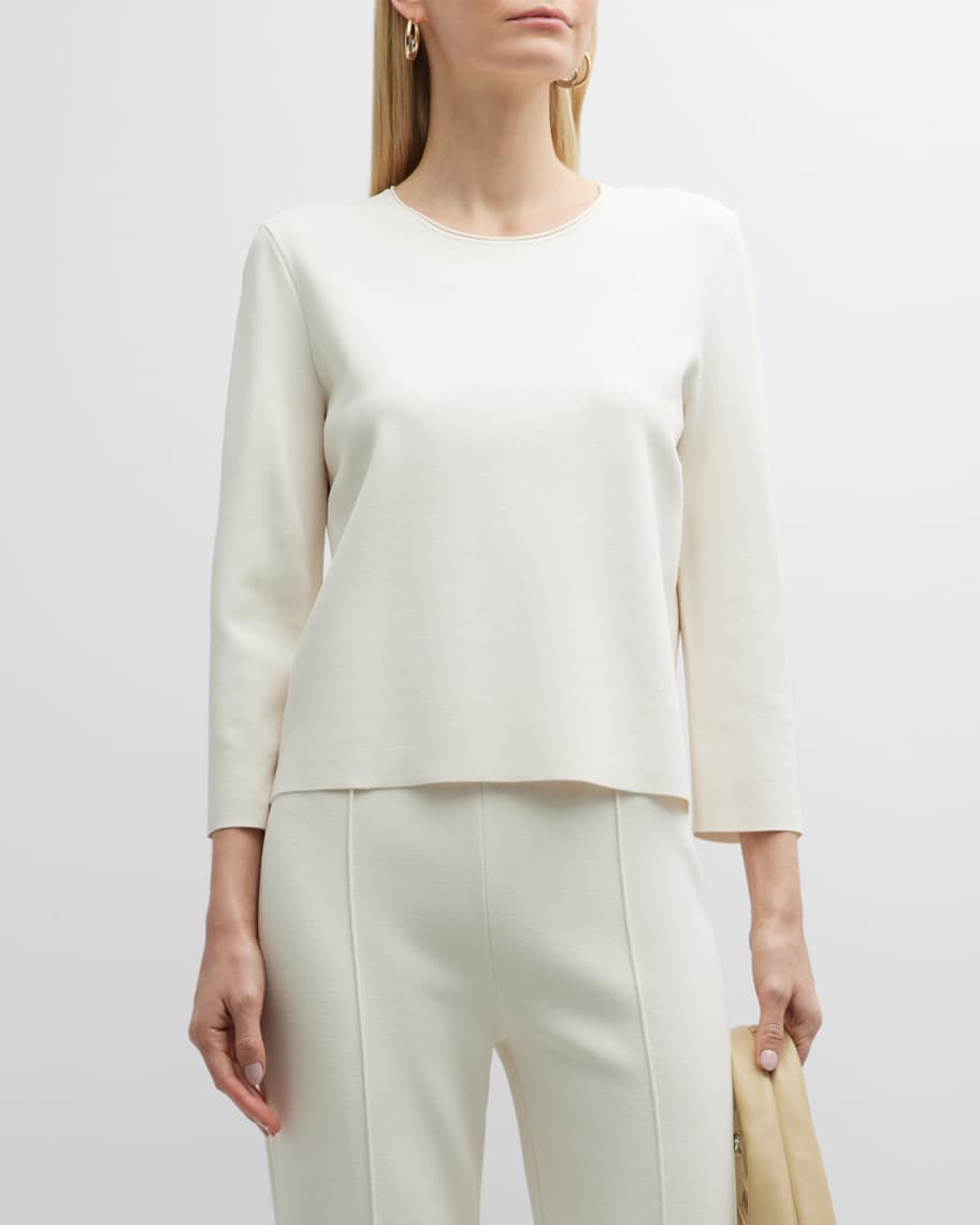 Theory Compact Crepe 3/4-Sleeve Crewneck Top | Neiman Marcus