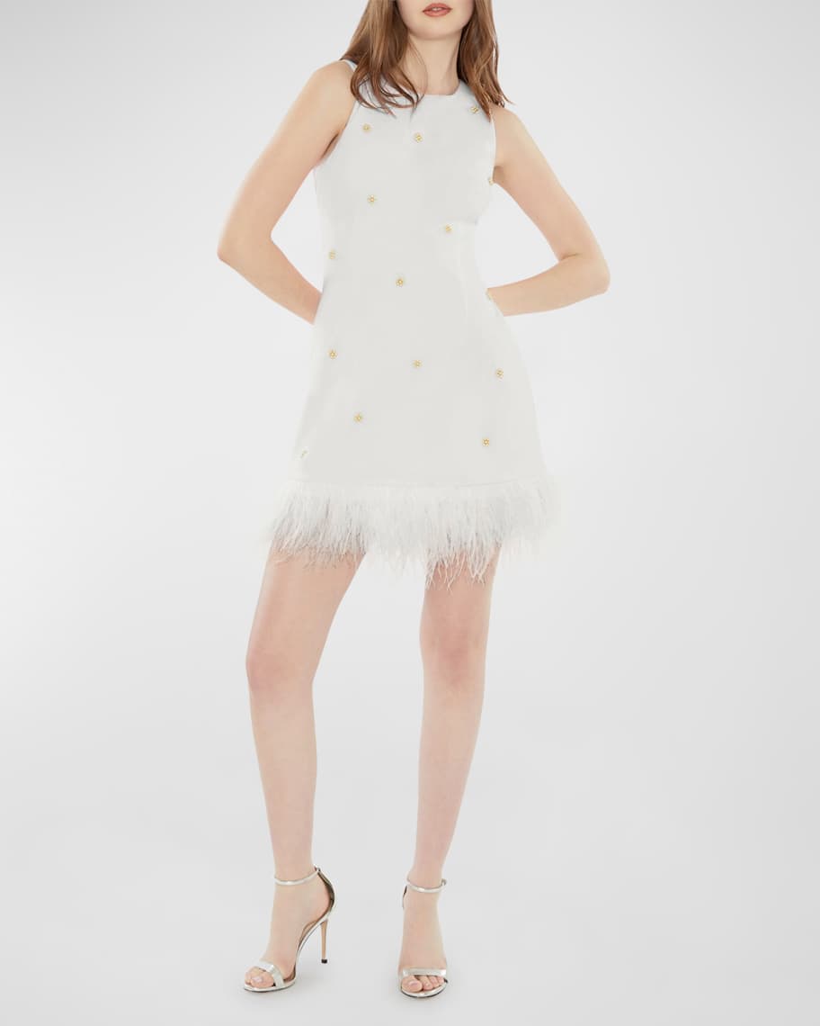 Likely Aries Embellished Feather Hem Mini Dress Neiman Marcus