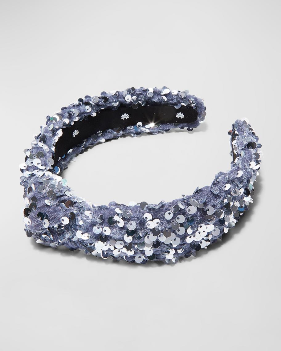 Lele Sadoughi Velvet Sequin Slim Knotted Headband Lele Sadoughi Velvet Pearl Knotted Headband - Jet - Murray main image 2