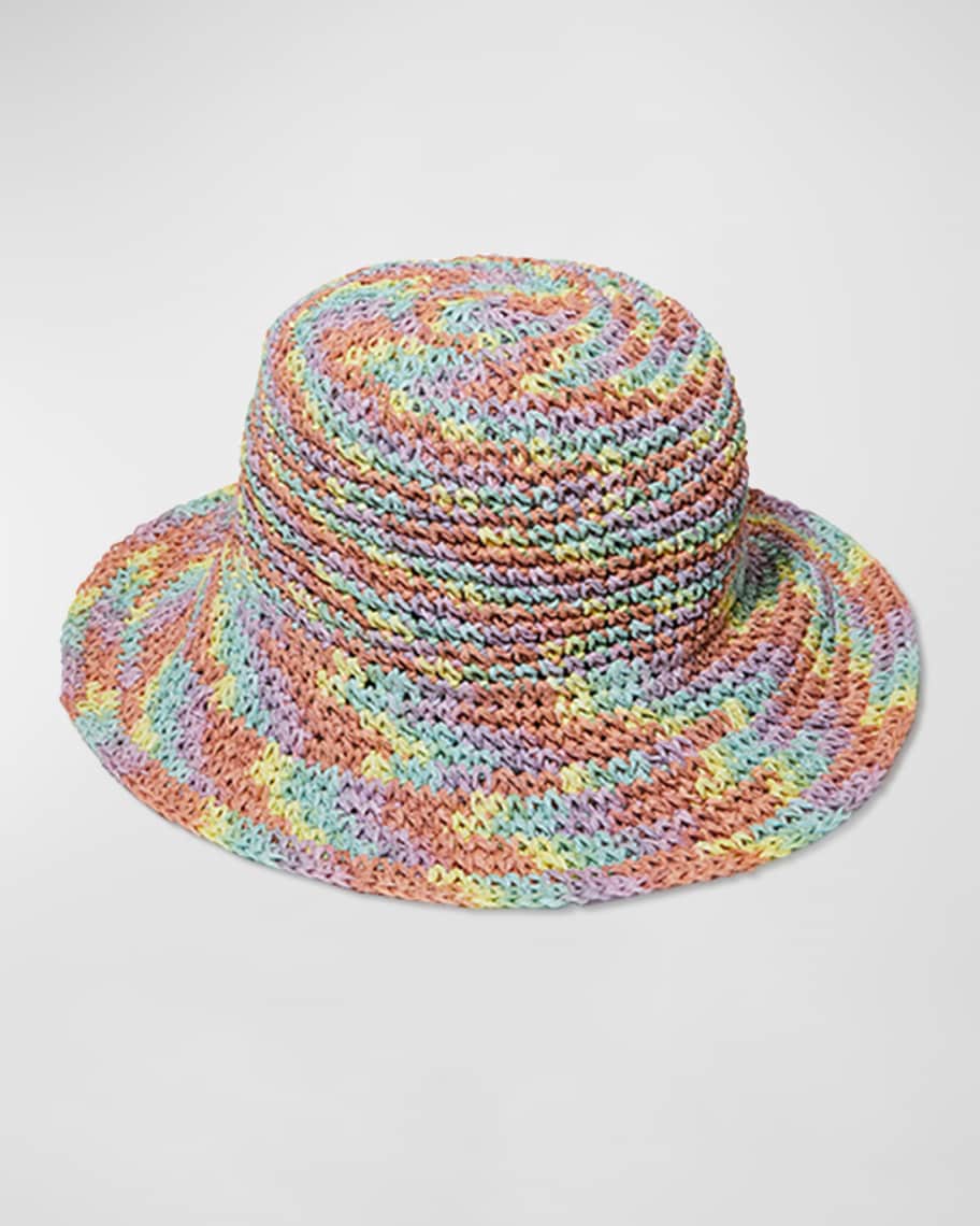 Lele Sadoughi Rainbow Raffia Bucket Hat | Neiman Marcus