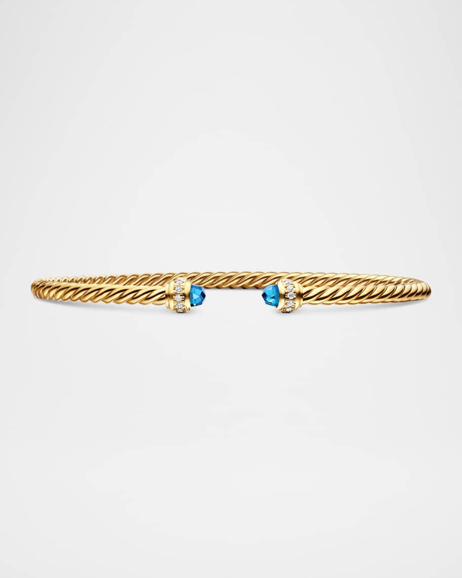 David Yurman 3mm Cablespira Bracelet with Gemstone and Diamonds in 18K Gold
