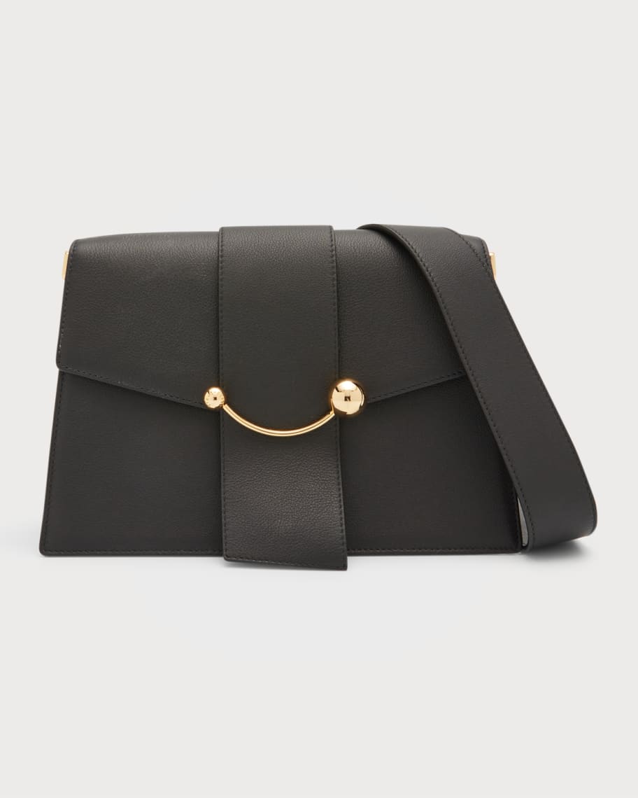 Strathberry Mini Crescent Leather Shoulder Bag in Oat/Vanilla