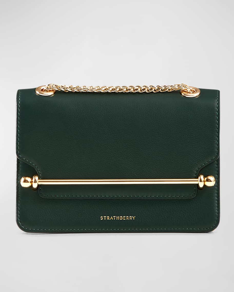 Strathberry East-west Mini Leather Chain Shoulder Bag In Sea Grass
