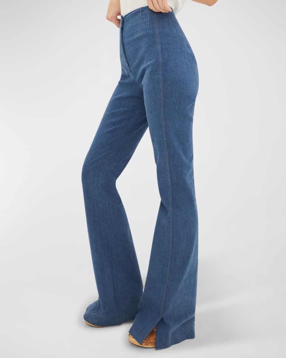 Veronica Beard Royce Denim Flared Split Pants | Neiman Marcus