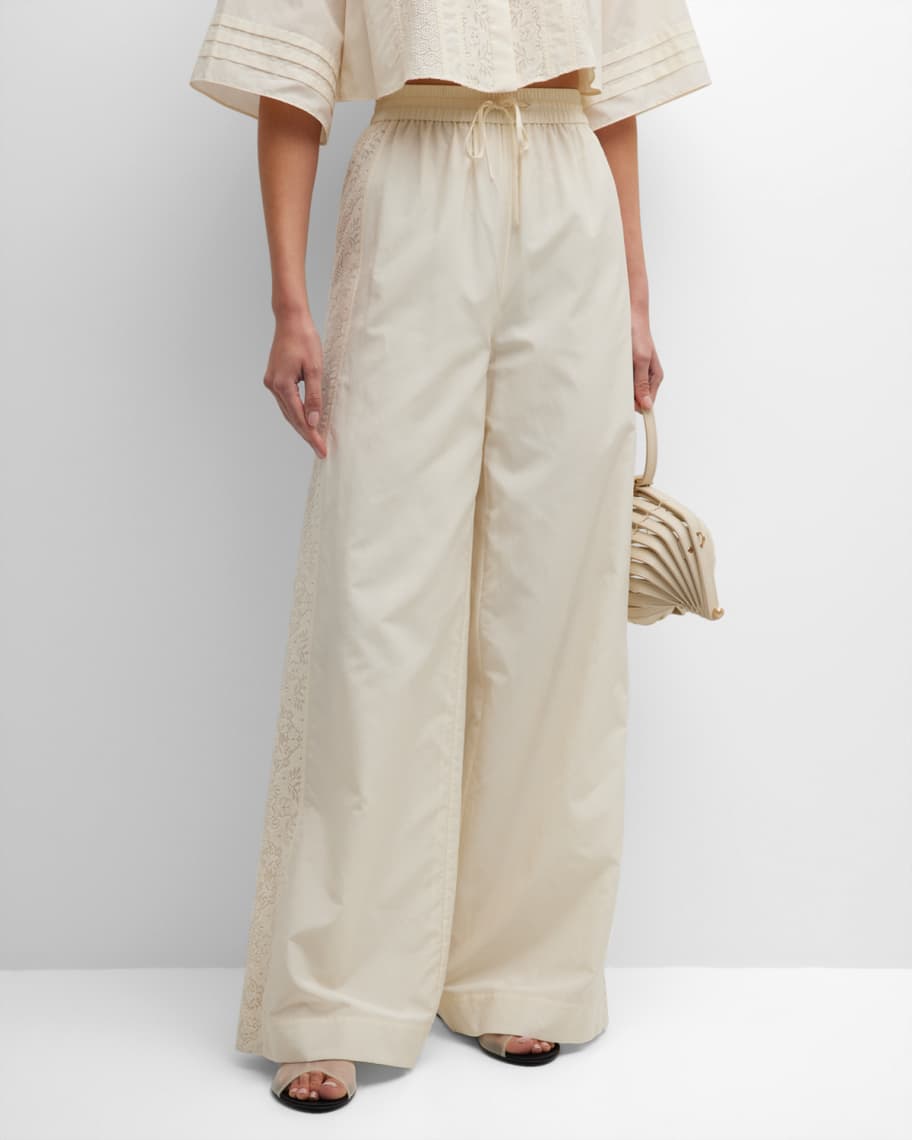 Jason Wu Lace-Trim Wide-Leg Pants | Neiman Marcus