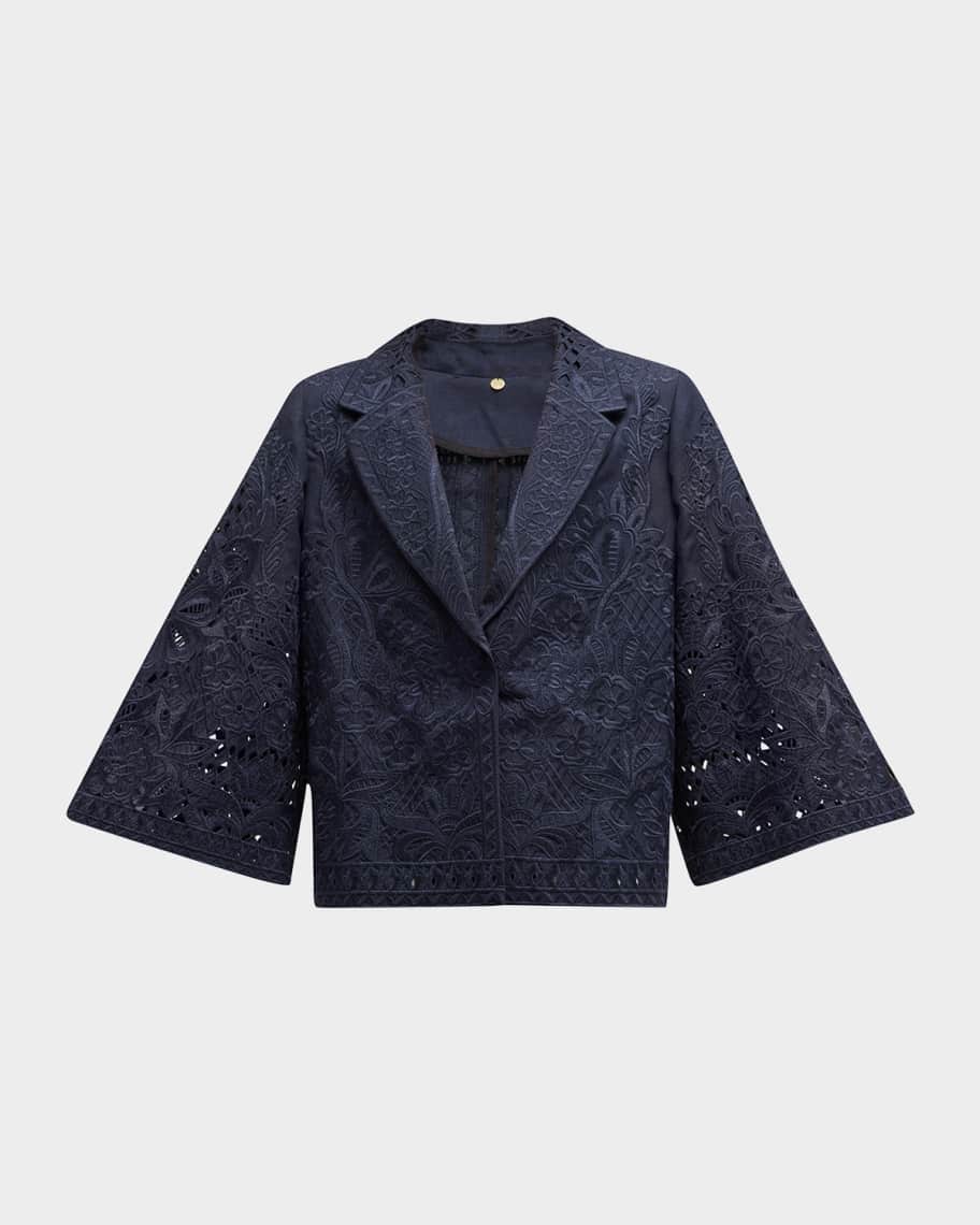 KOBI HALPERIN Womens Black Embroidered Darted Hook And Eye Closure Paisley Winter Jacket Coat main image 1