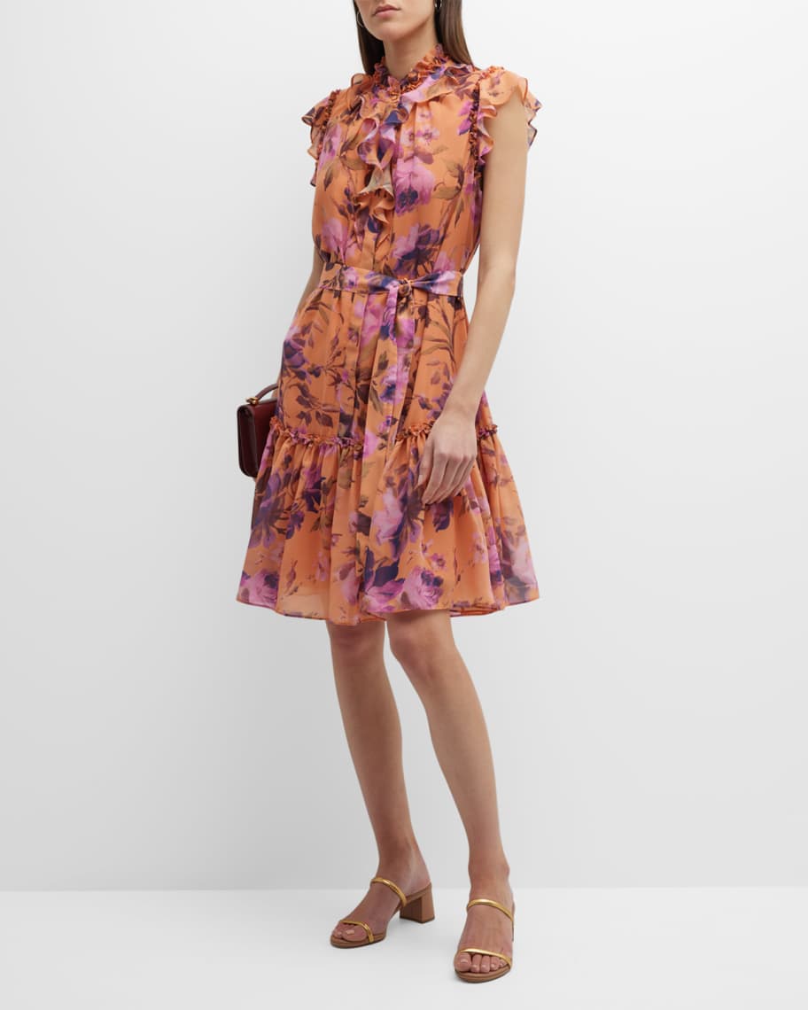 Kobi Halperin Shiloh Floral Print Ruffle Trim Midi Dress Neiman