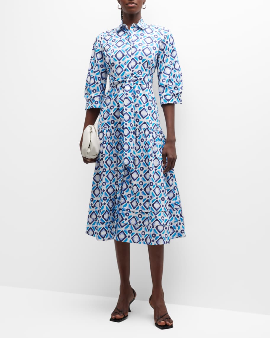 Marella Danae Tiered Geometric-Print Midi Shirtdress | Neiman Marcus