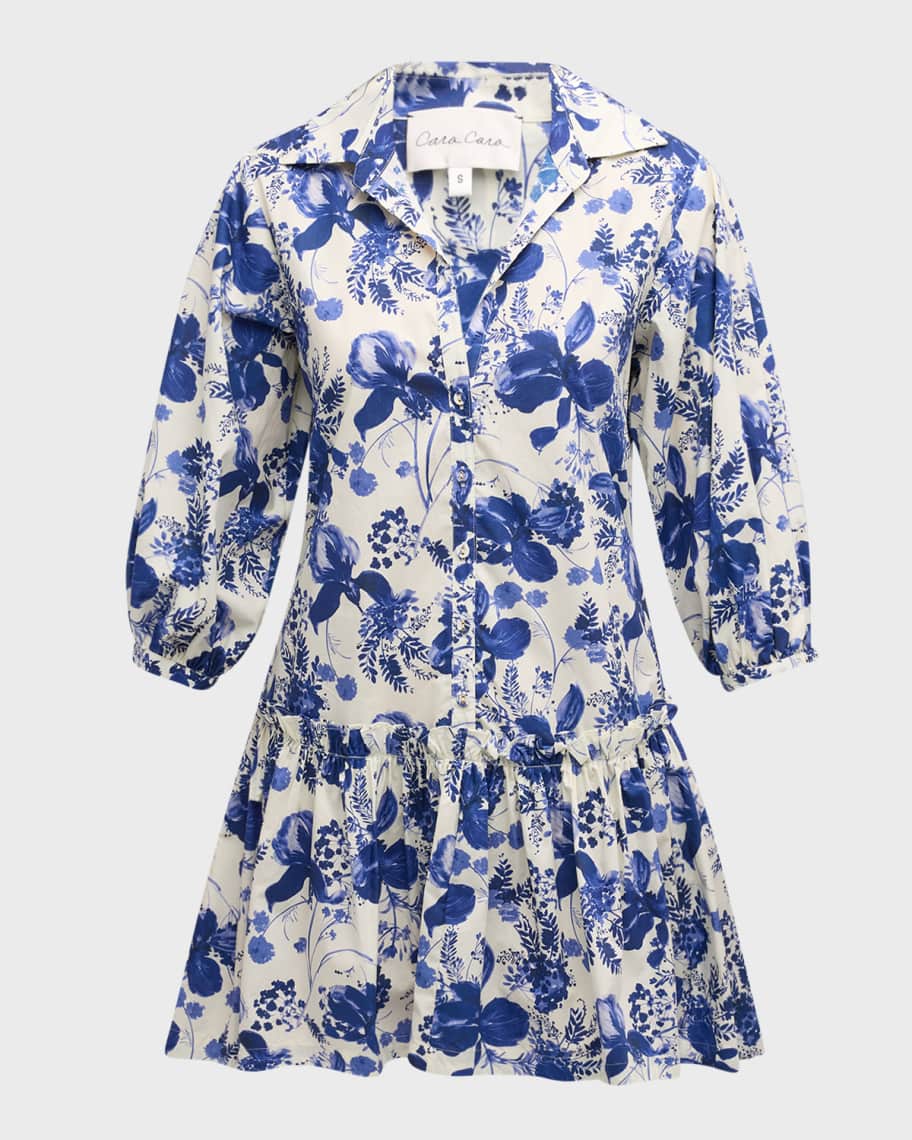 Image 1 of 6: Silvia Floral Drop-Waist Mini Shirtdress