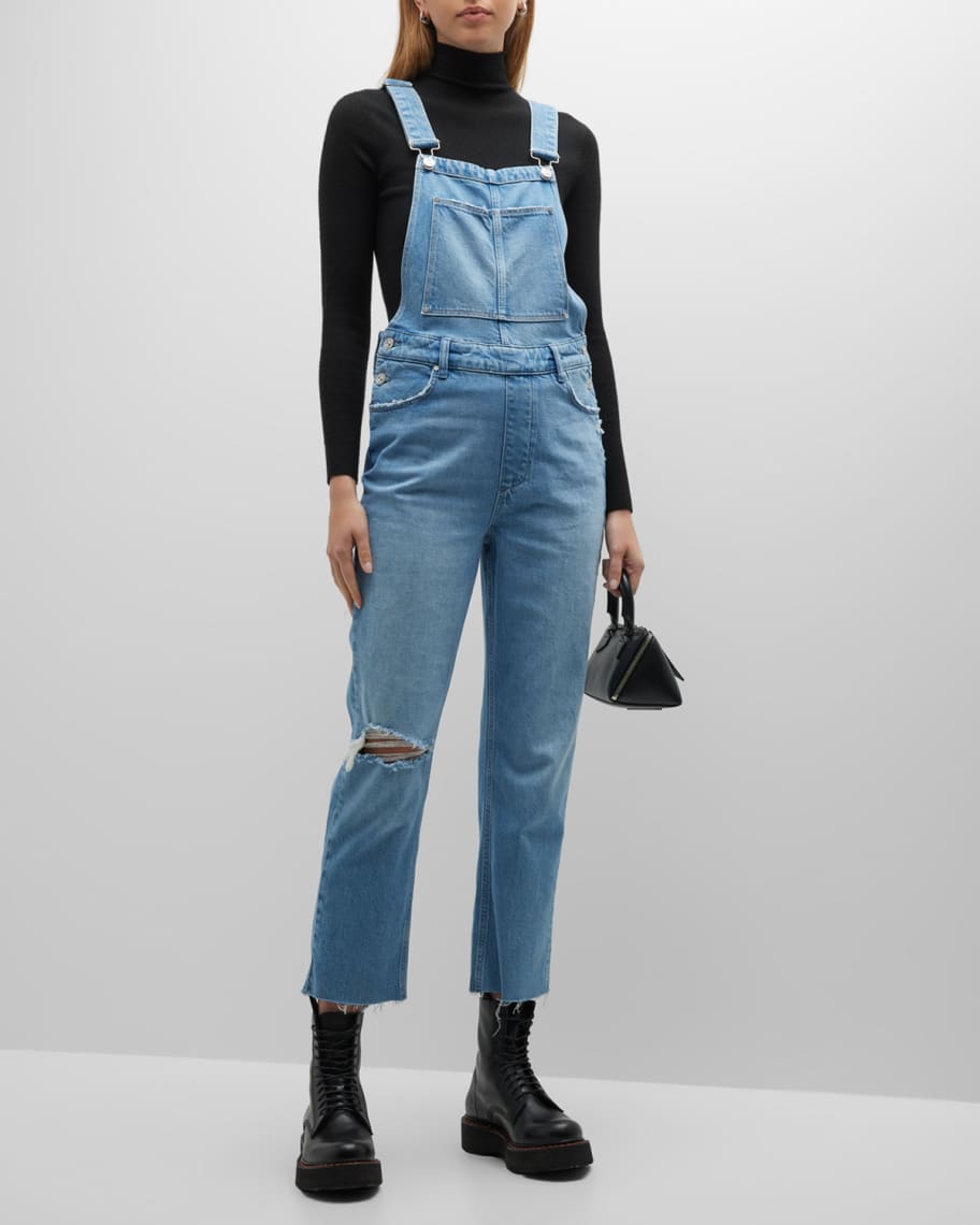 PAIGE Noella Distressed Denim Overalls Neiman Marcus