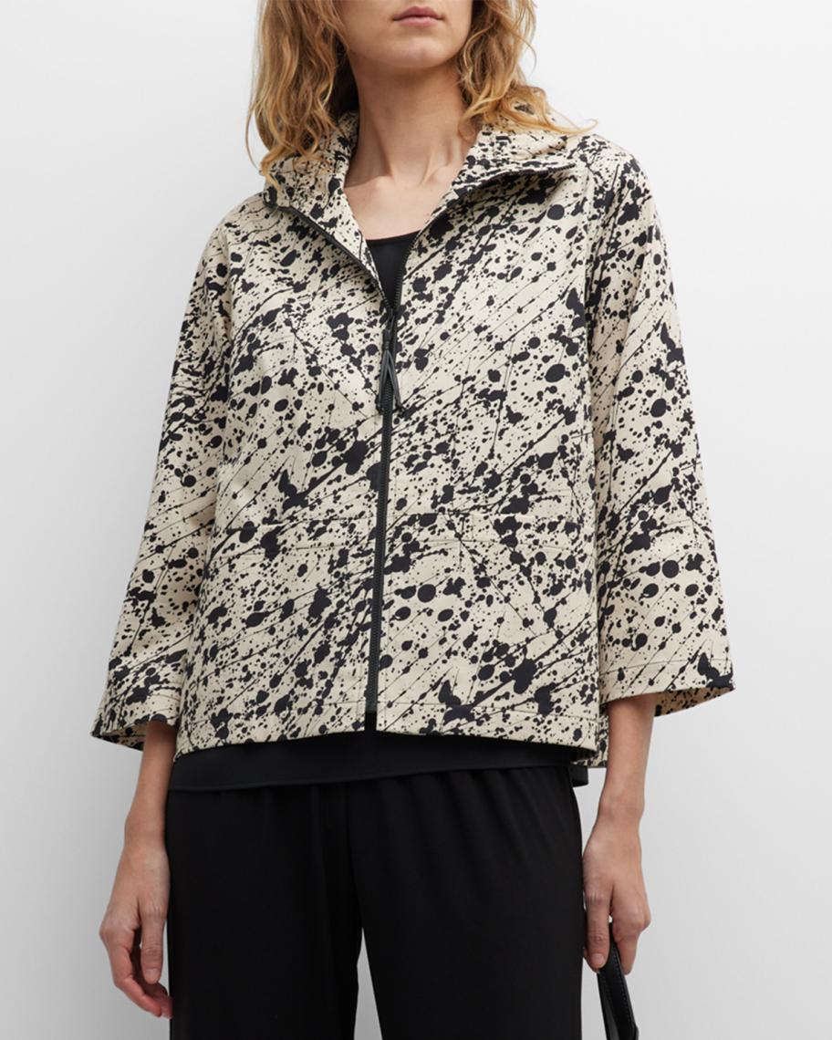 Caroline Rose Paint Splash Zip-Front Stretch Cotton Jacket | Neiman Marcus