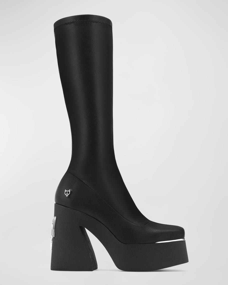 Naked Wolfe Impact Stretch Square-Toe Platform Boots | Neiman Marcus