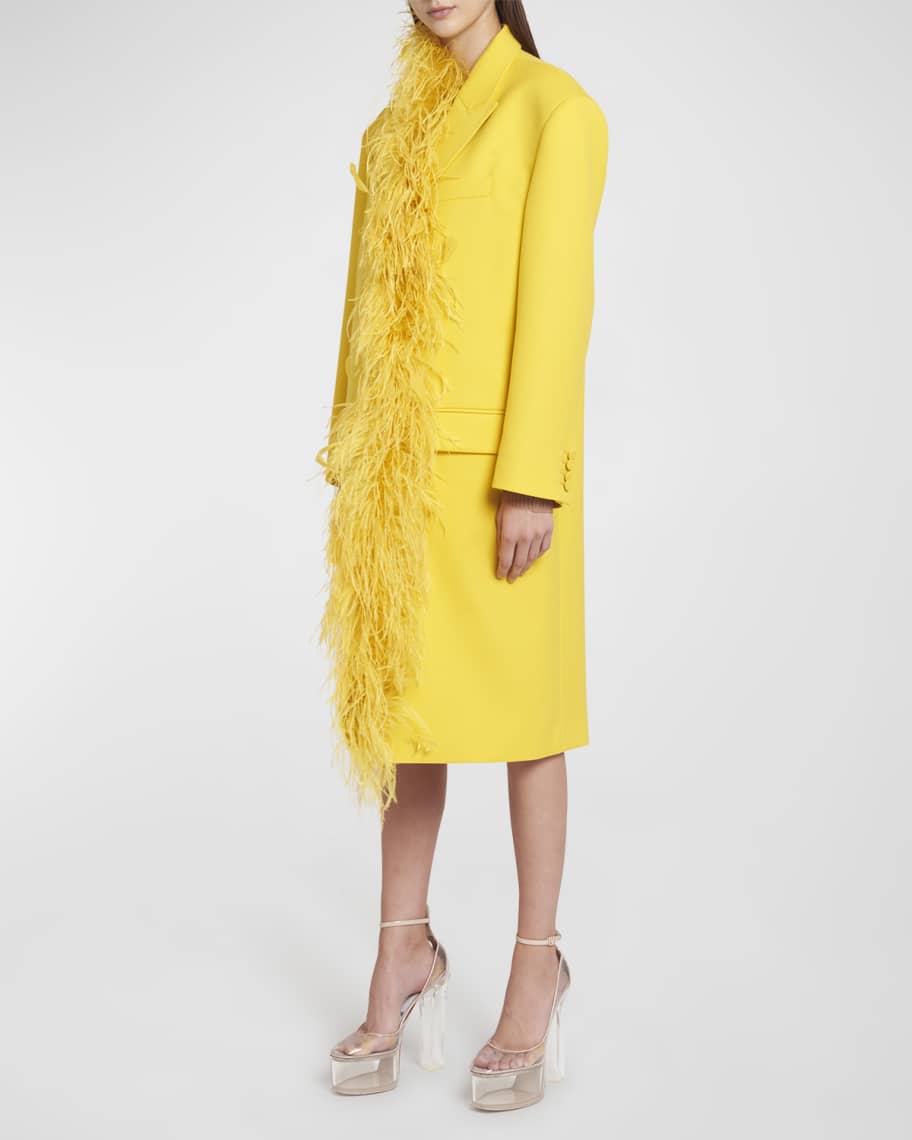 Valentino Garavani Wool Trench Coat with Feather Embroidery | Neiman Marcus