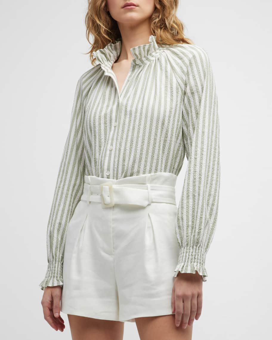 Veronica Beard Calisto Striped Ruffle Collar Shirt | Neiman Marcus