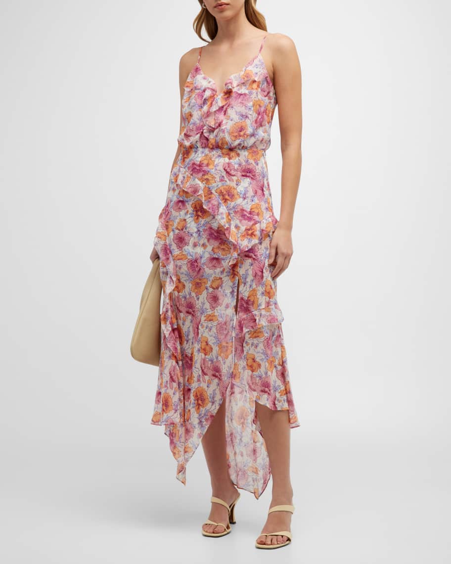 Veronica Beard Avenel Floral Ruffle Midi Dress | Neiman Marcus