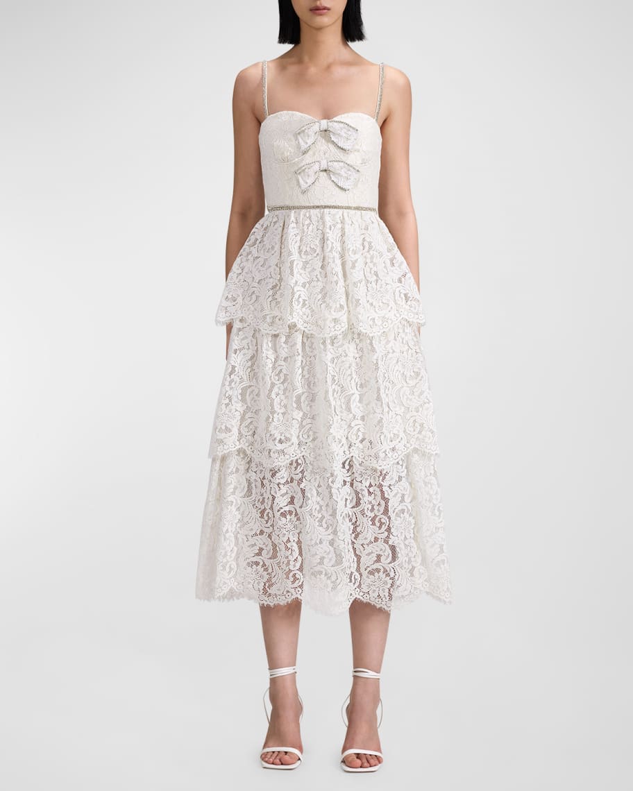 self portrait tiered floral lace dress Cream Lace Flower Maxi Dress – self-portrait-US