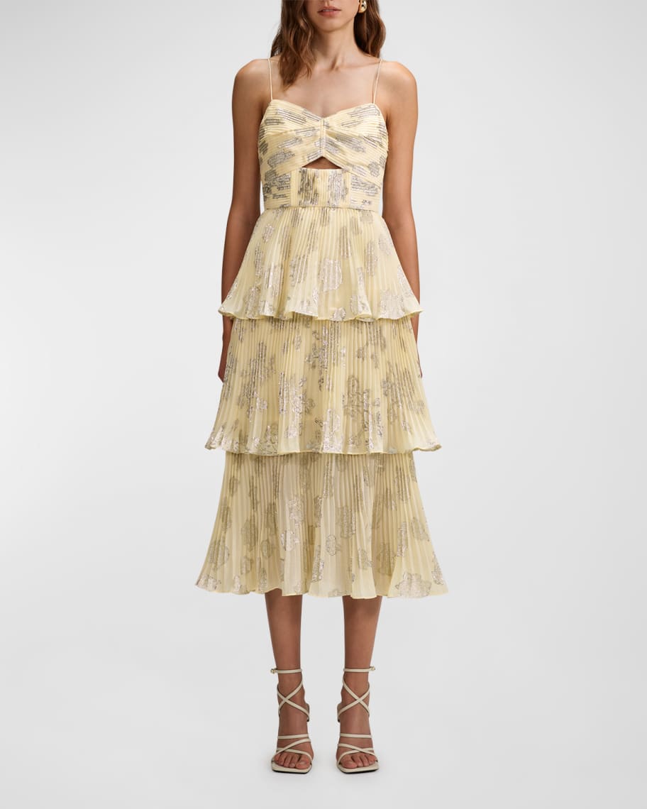 slim fit dress slacks Gold Rhinestone Drape Midi Dress – self-portrait-US main image 1