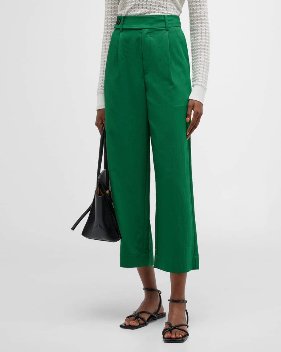 Cropped Wide-Leg Trousers - Rich Emerald
