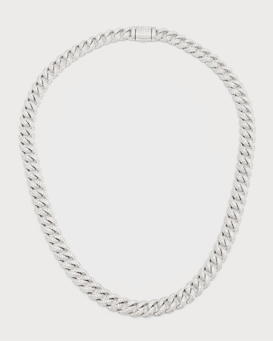 Heera Moti 14K White Gold Pave Diamond Curb Chain Necklace, 18