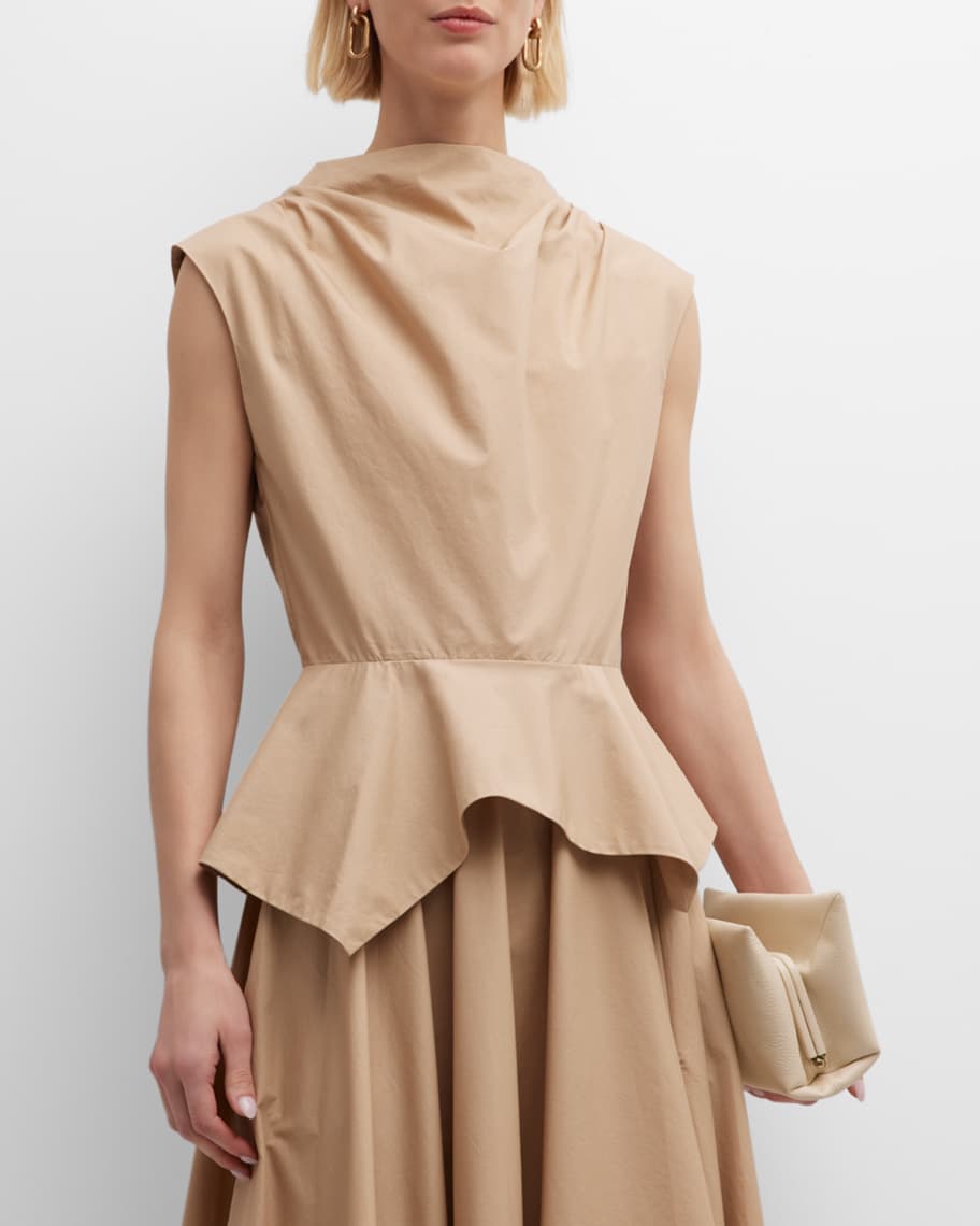 Inclined Ruffle Shoulder Asymmetric Peplum Top - Aniflora