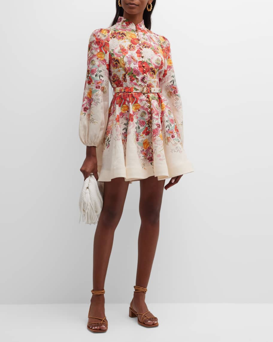Zimmermann Wonderland Floral Buttoned Mini Dress | Neiman Marcus