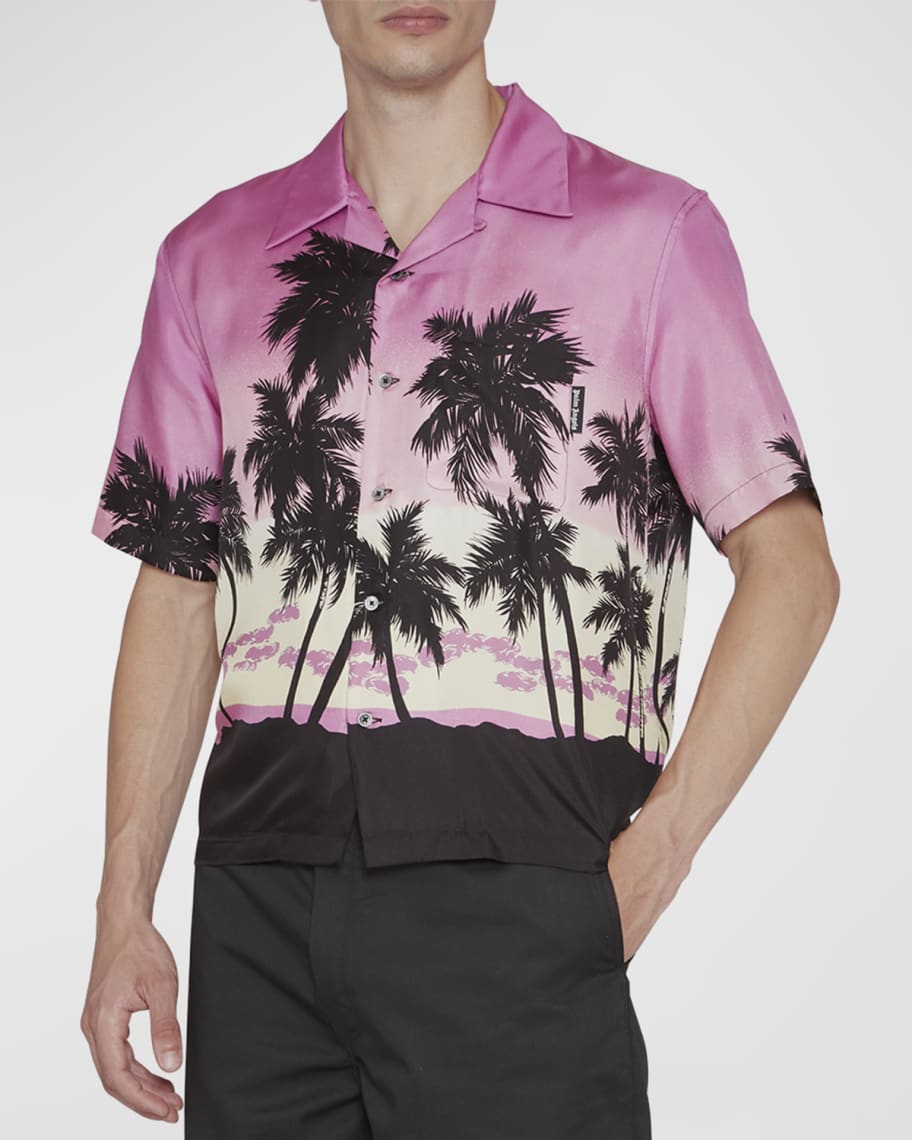Palm Angels Men's Sunset Silk Bowling Shirt | Neiman Marcus