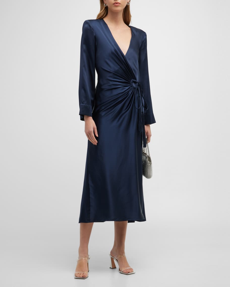 Cinq a Sept Serena Faux-Wrap Midi Silk Dress | Neiman Marcus